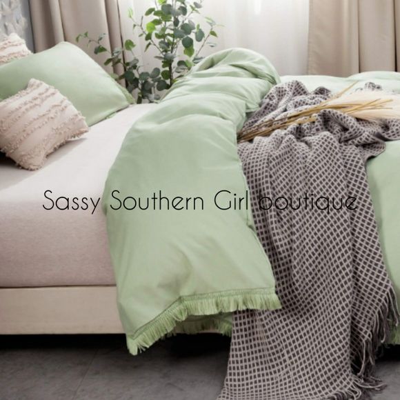 ⭐🆕 Boho fringe Seafoam green duvet set - Picture 4 of 9